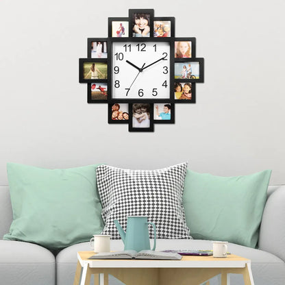 Photo Collage Wall Clock, 12-Slot Farmhouse Picture Frame Design