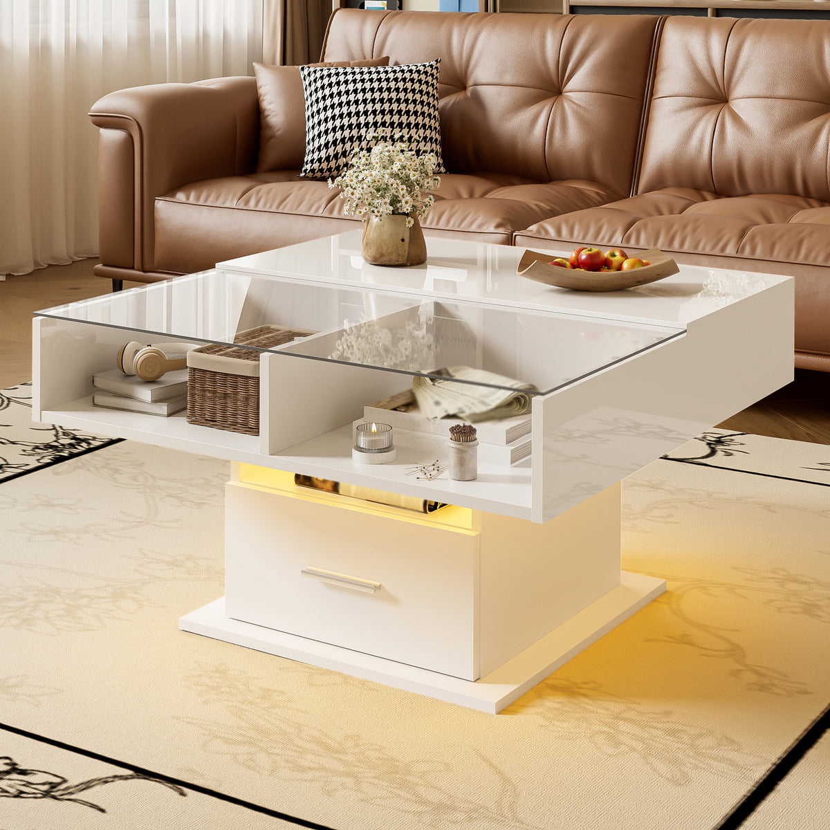 Lift-Top LED Coffee Table, White – alternate view 3