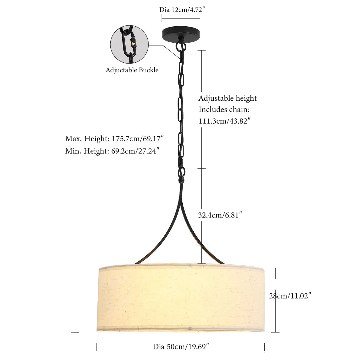 Modern 3-Light Fabric Pendant Light, Black – Adjustable Kitchen Island Lighting