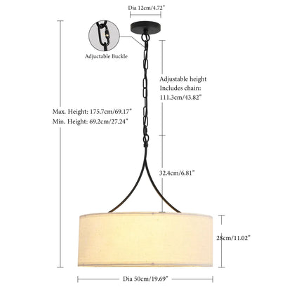 Modern 3-Light Fabric Pendant Light, Black – Adjustable Kitchen Island Lighting