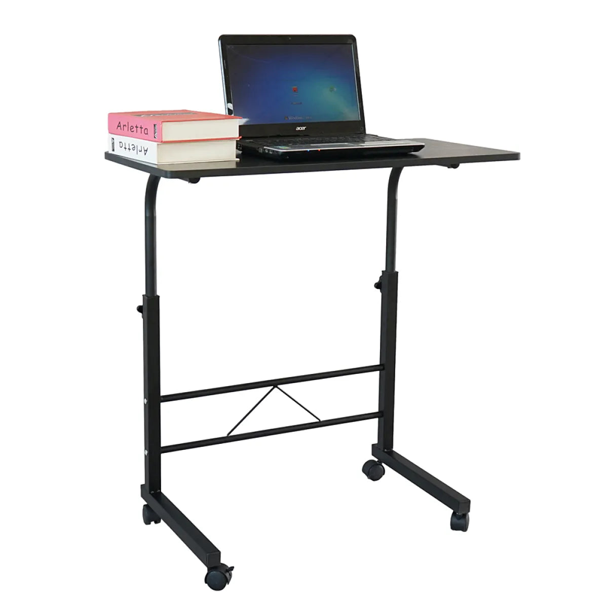 Rolling Sofa Side Tray Table – Height Adjustable C-Shape Snack Table