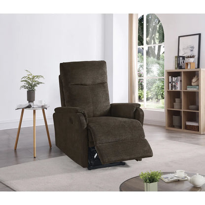 Chenille Power Recliner Chair with Side Pocket, Dark Brown