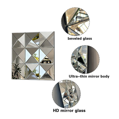 3D Beveled Glass Square Wall Mirror, Silver