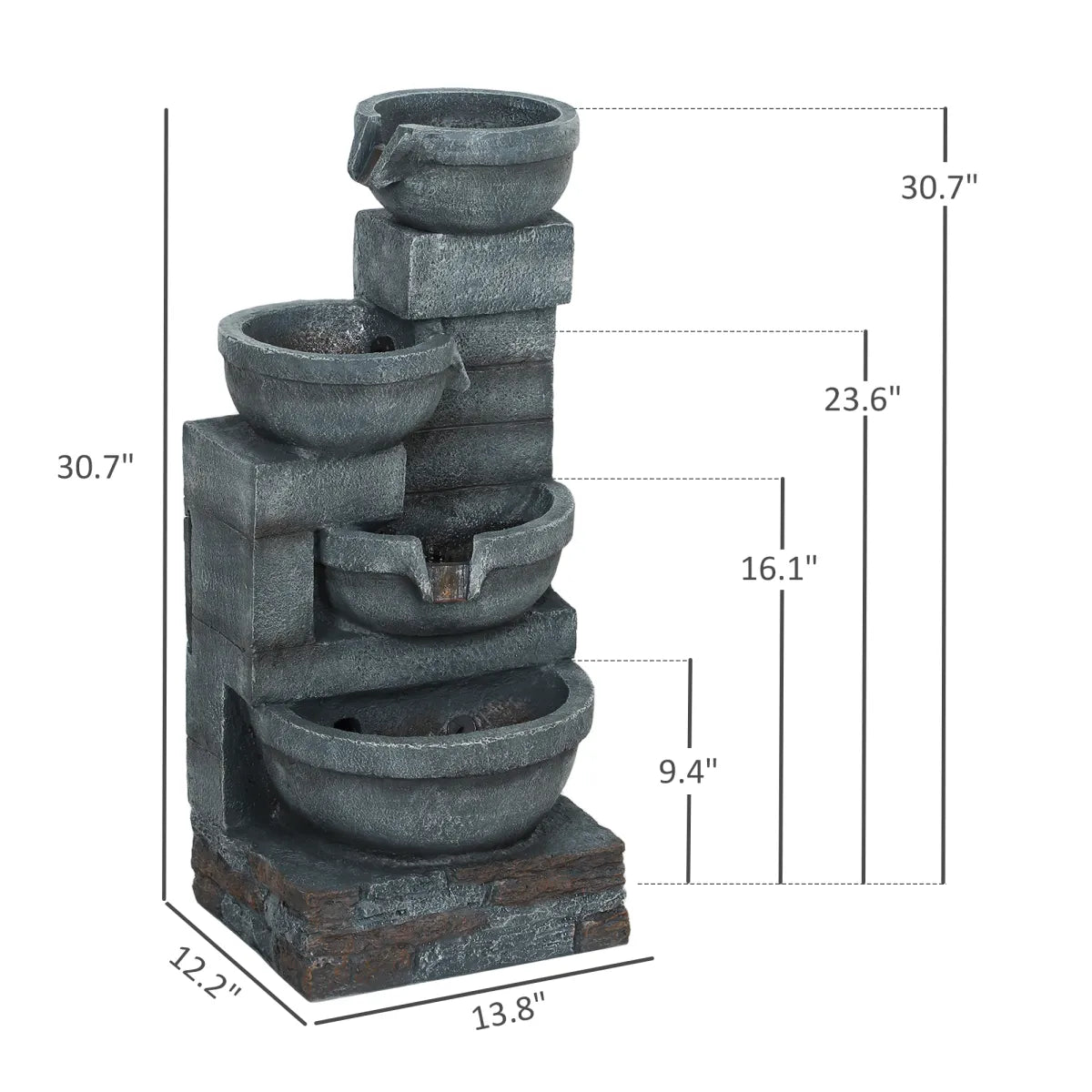 30" Tall Outdoor Waterfall Fountain, 4-Tier, Gray