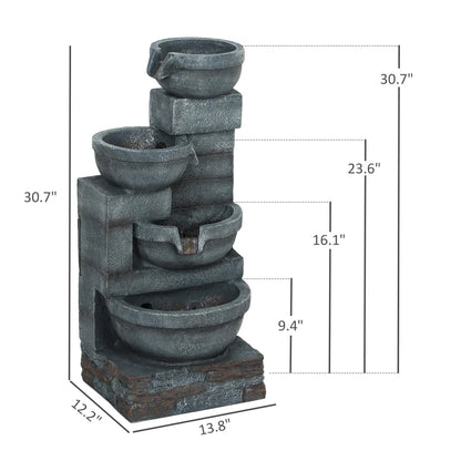 30" Tall Outdoor Waterfall Fountain, 4-Tier, Gray