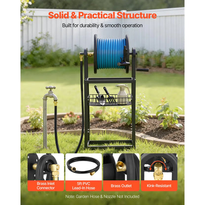Freestanding Garden Hose Reel – Wall or Ground Mount Hose Holder