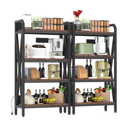 56" 4-Tier Bakers Rack – Metal & Wood, Kitchen Storage Shelving – view 5