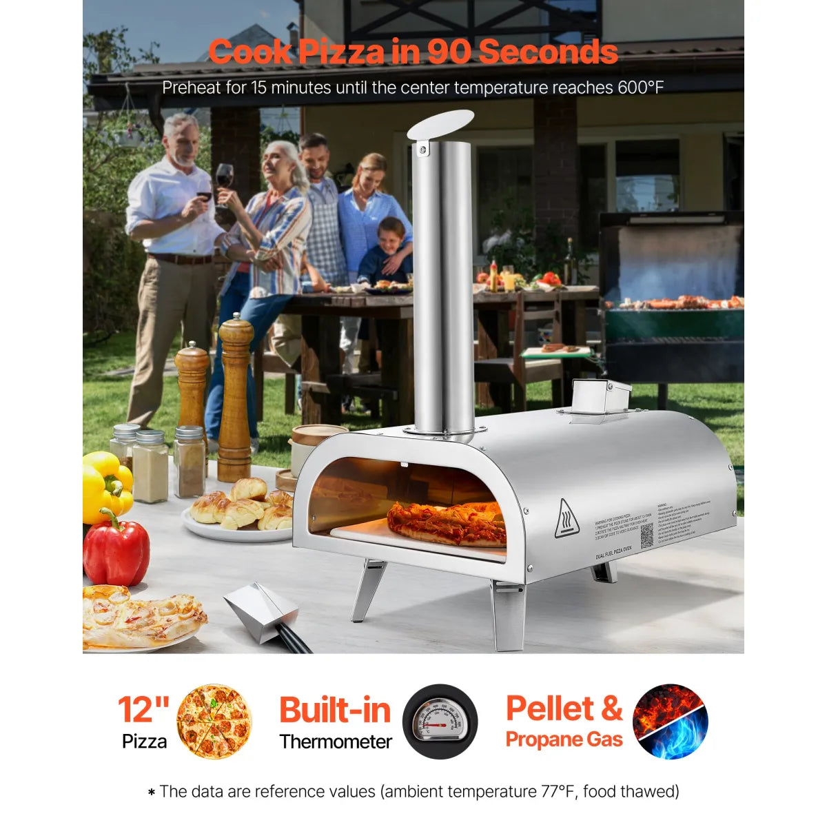 12" Portable Pellet/Gas Pizza Oven – Outdoor Camping & Backyard Oven