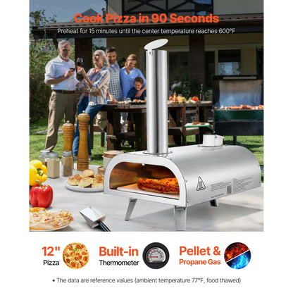 12" Portable Pellet/Gas Pizza Oven – Outdoor Camping & Backyard Oven