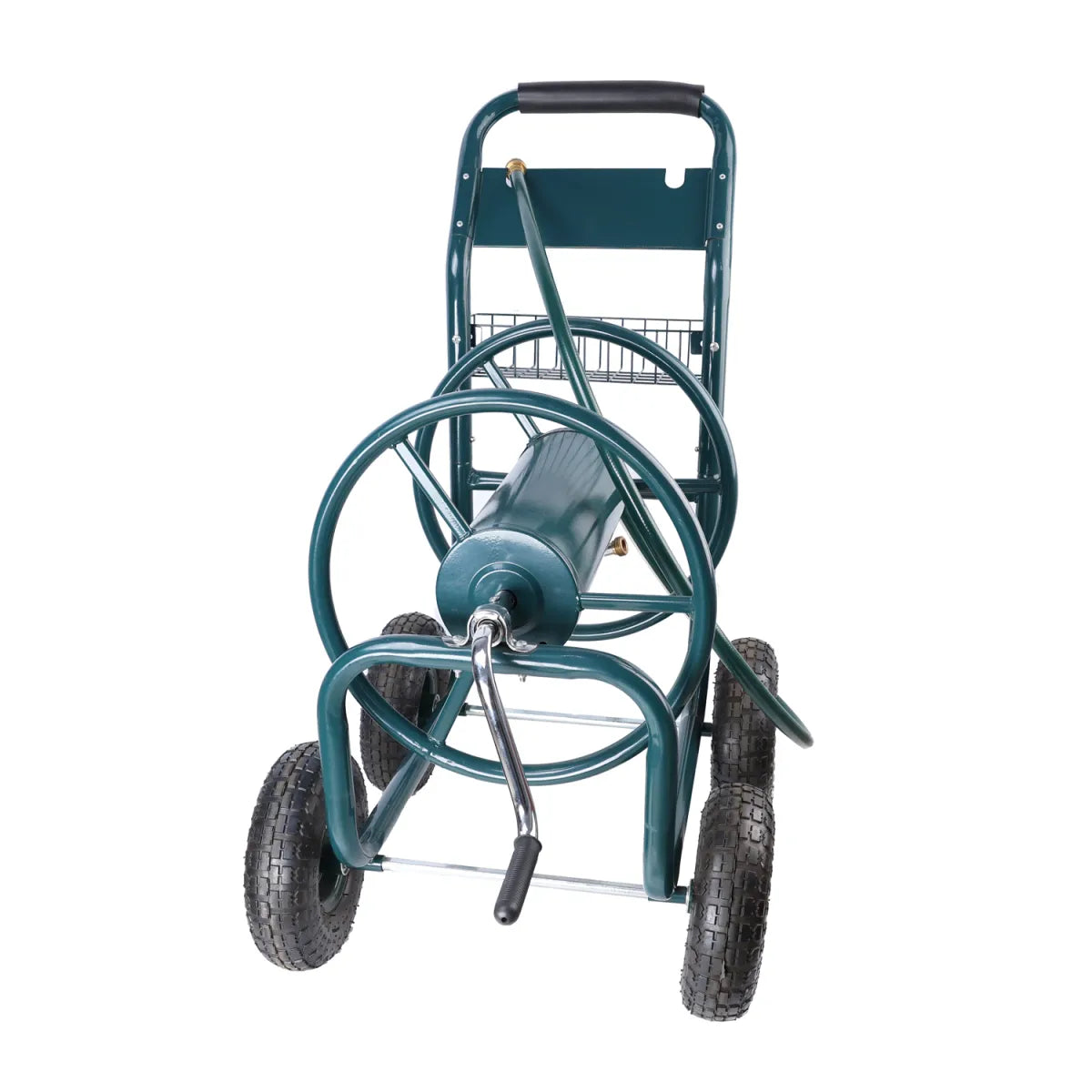 Portable Garden Hose Reel Cart with Storage Basket, Green