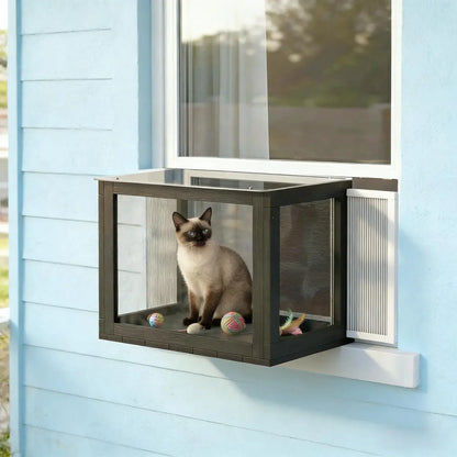 Outdoor Cat Enclosure and House, Black White