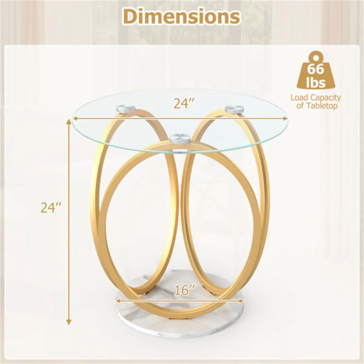 2-Tier Glass Top Side Table with Faux Marble Base – view 3