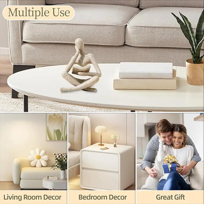 Beige Abstract Thinker Statue, Modern Reading Sculpture Figurine for Shelf and Desk