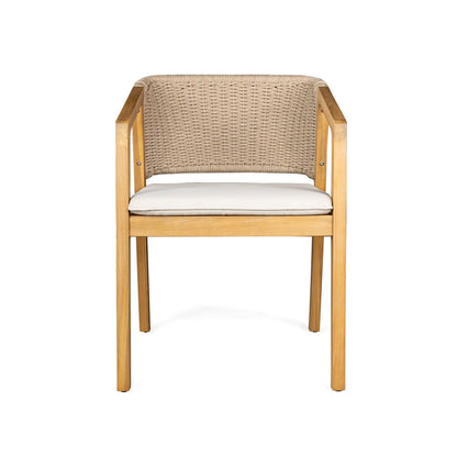 Rattan Wicker Patio Dining Chairs with Cushions, Set of 2, Light Teak