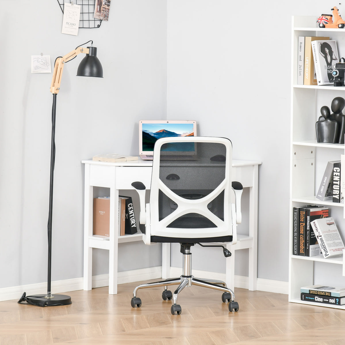 Triangle corner desk with drawer, white