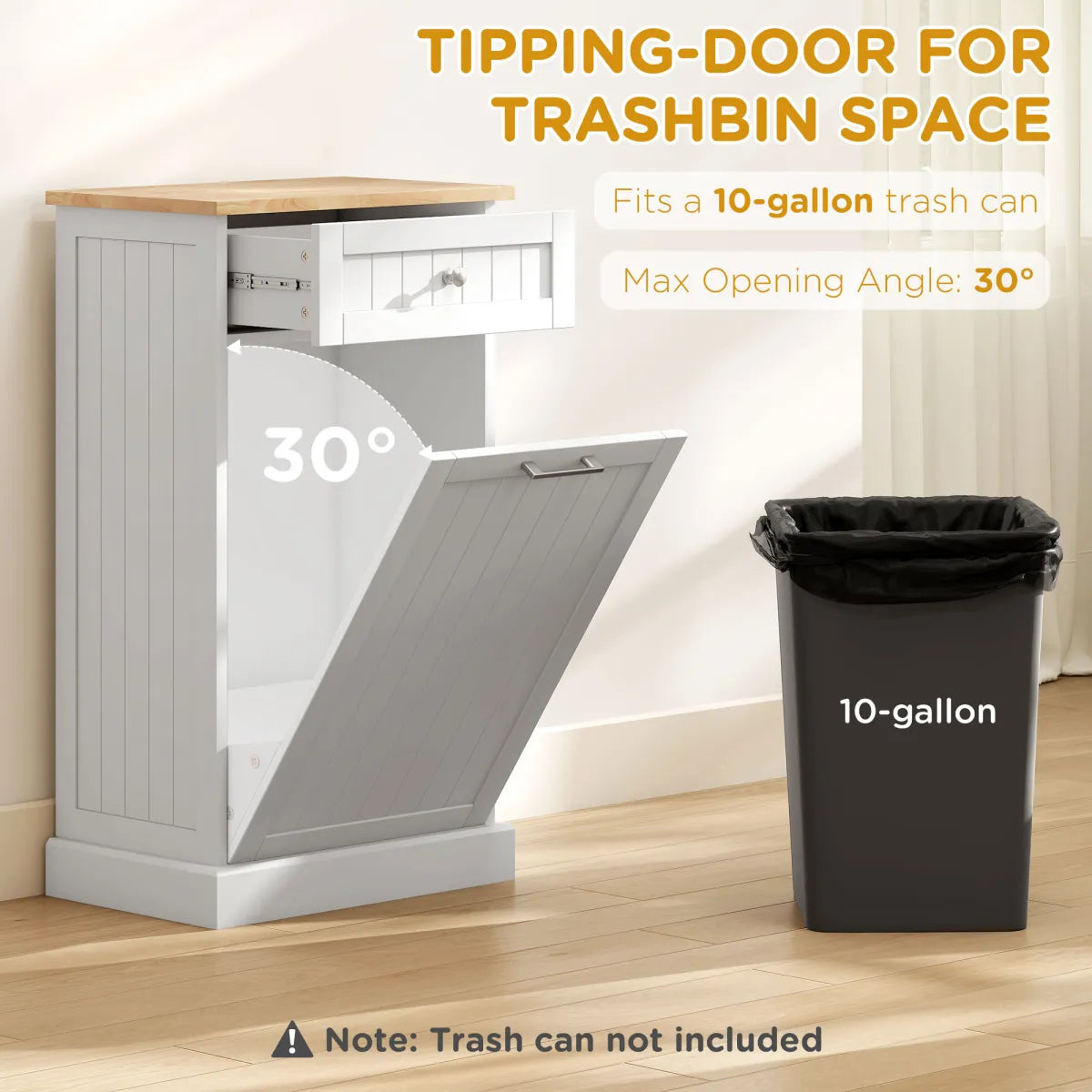 10 Gallon Tilt-Out Trash Cabinet with Storage Drawer, White