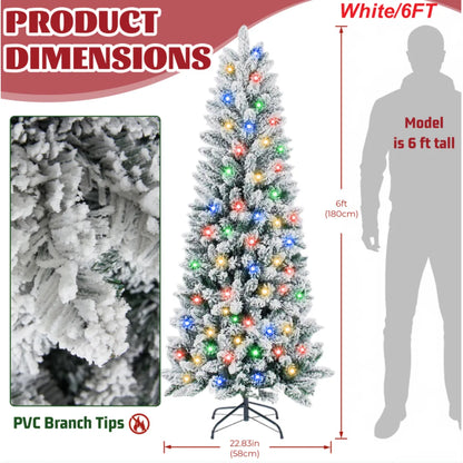 Flocked Pre-Lit Pencil Christmas Tree with Twinkling LEDs