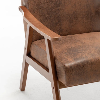 Mid-Century Wingback Chair with Solid Wood Frame, Brown