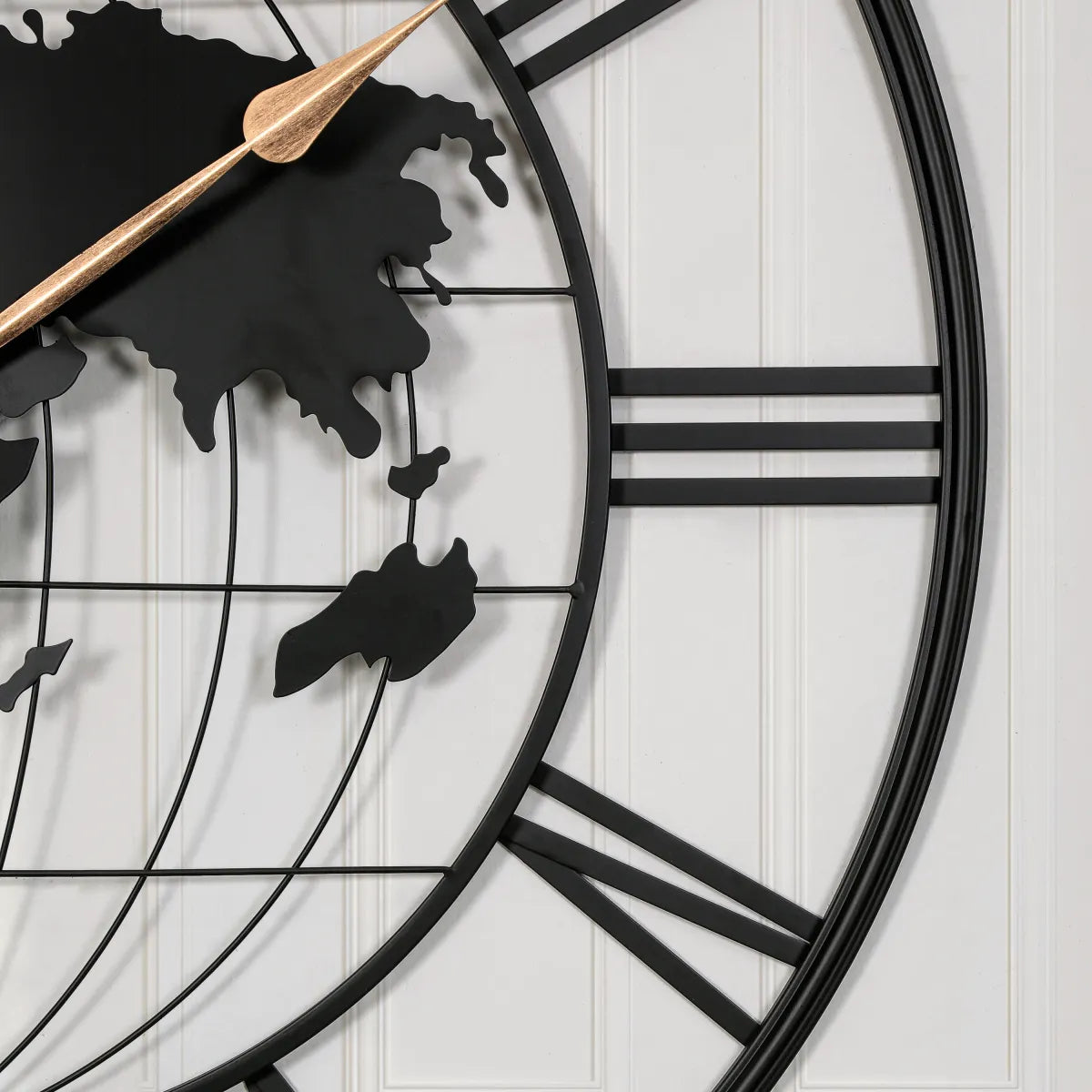 36" Large Black Metal Wall Clock with World Map Design