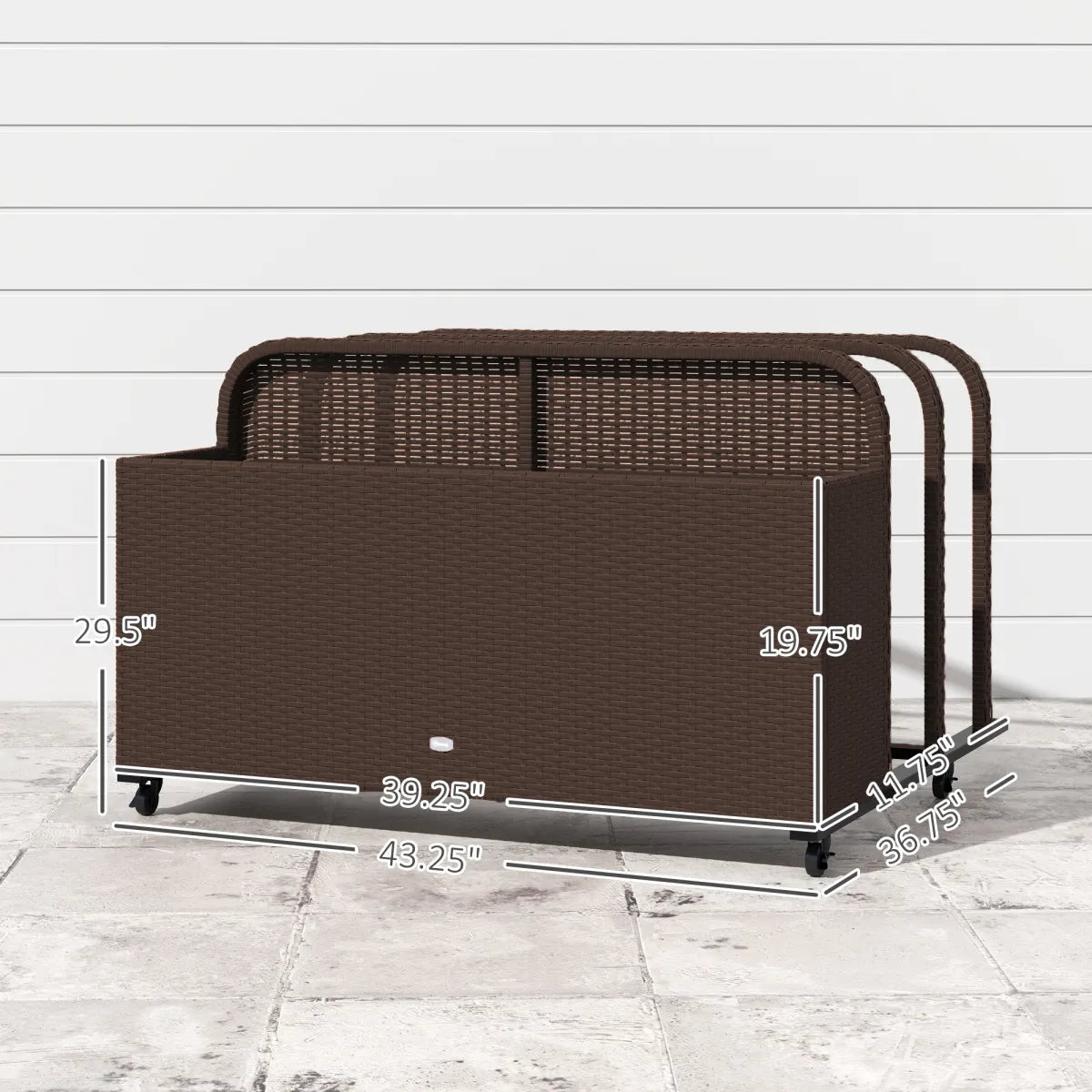 Rattan Pool Float Storage Organizer with Wheels, Brown
