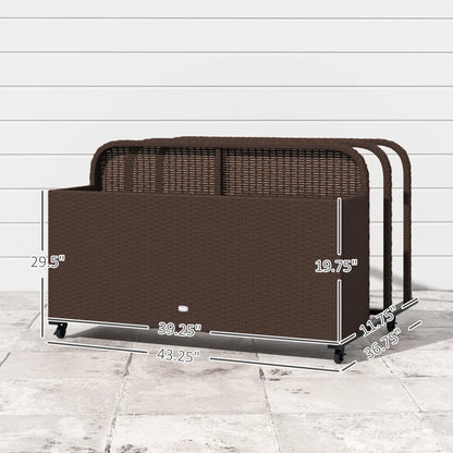 Rattan Pool Float Storage Organizer with Wheels, Brown