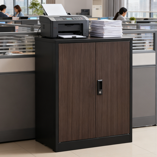 Folding metal storage cabinet with locking doors