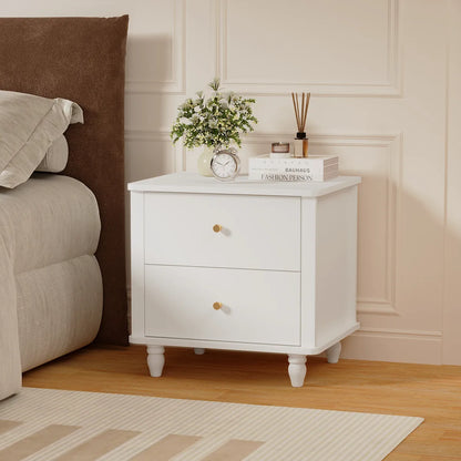 Modern 2-Drawer Nightstand with Round Knobs, White