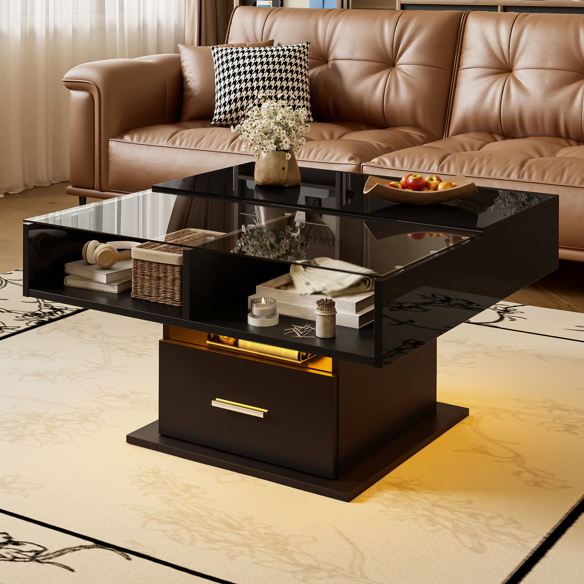 Lift-Top LED Coffee Table, Black – alternate view 1