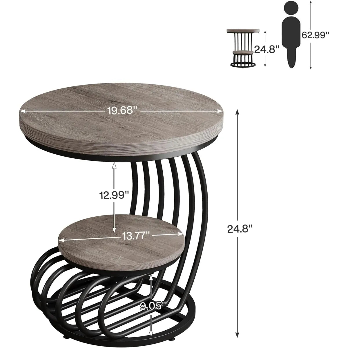 2-Tier Round Side Table – Modern Couch End Table