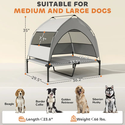Elevated Dog Bed with Removable Canopy and Cooling Pad, Light Gray