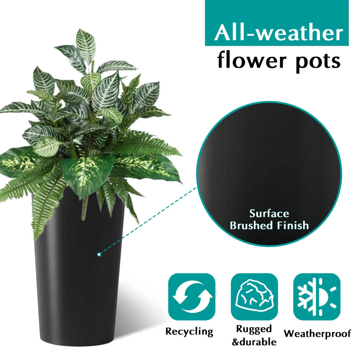 Set of 2 Tall Square Planters, Matte Black