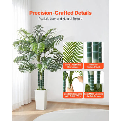 6 Ft Artificial Areca Palm Tree with White Planter, Faux Plant for Indoor Decor