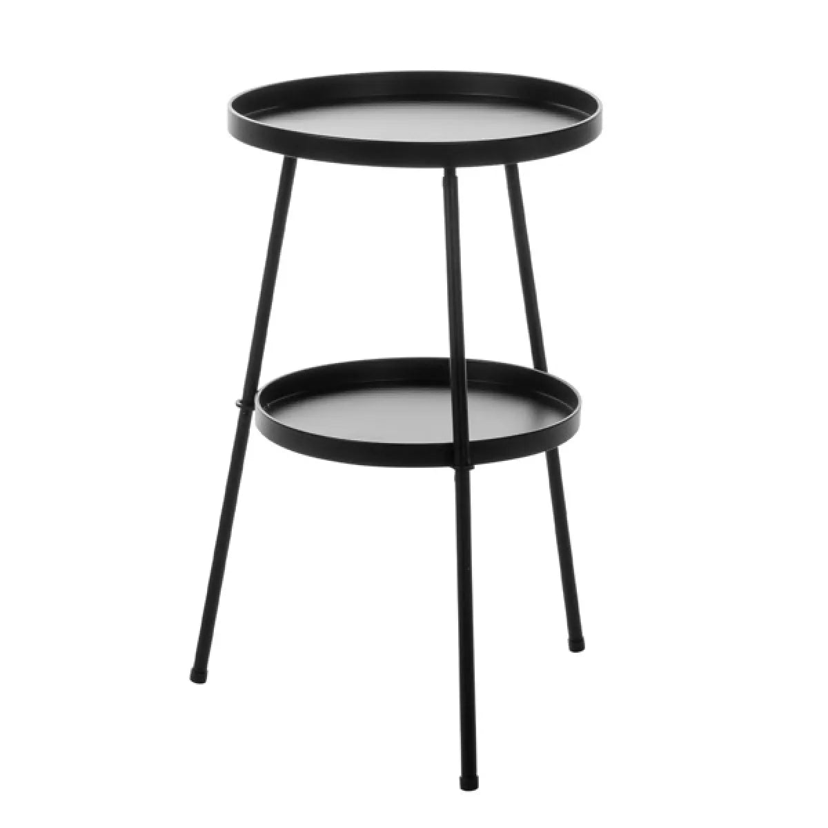 Round Two-Tier Metal Side Table for Patio and Indoor Use, Black