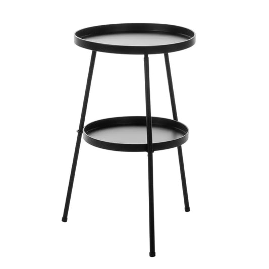 Round Two-Tier Metal Side Table for Patio and Indoor Use, Black