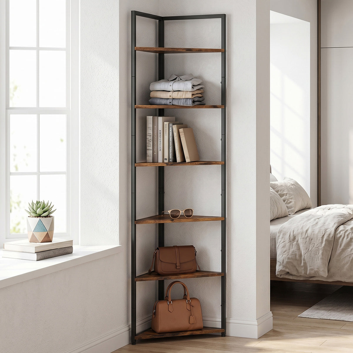 6-tier retro corner bookshelf