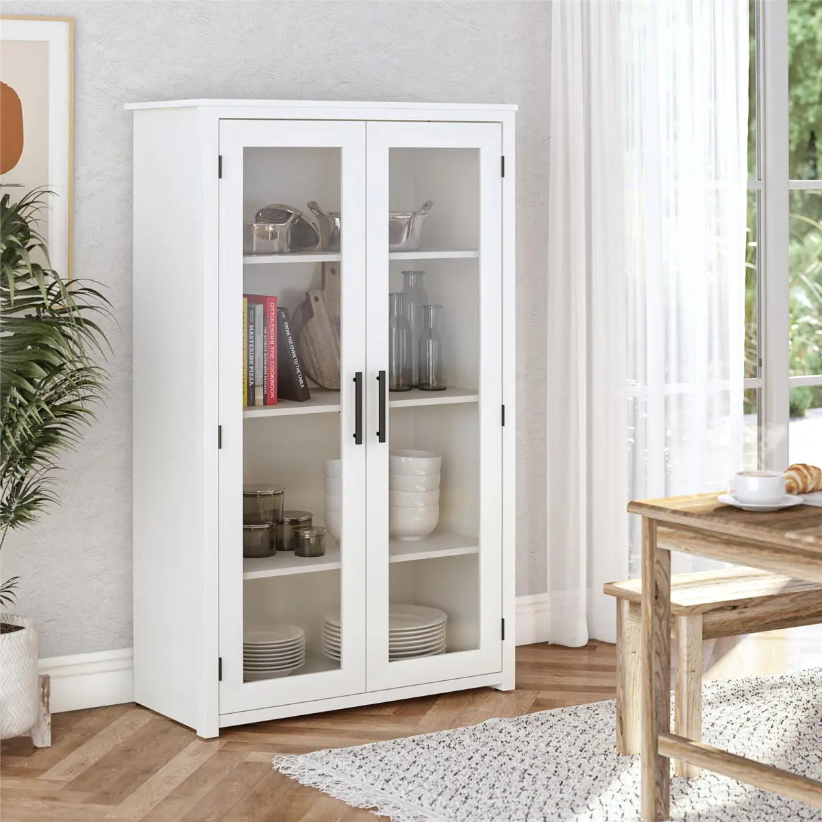 Modern White Oak Curio Display Cabinet