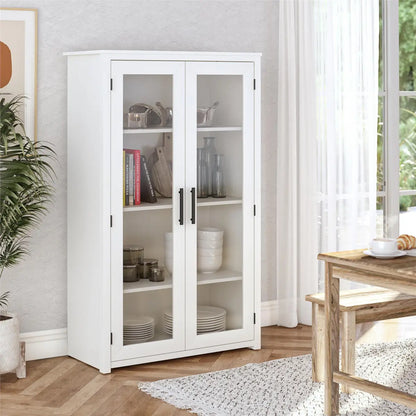 Modern White Oak Curio Display Cabinet