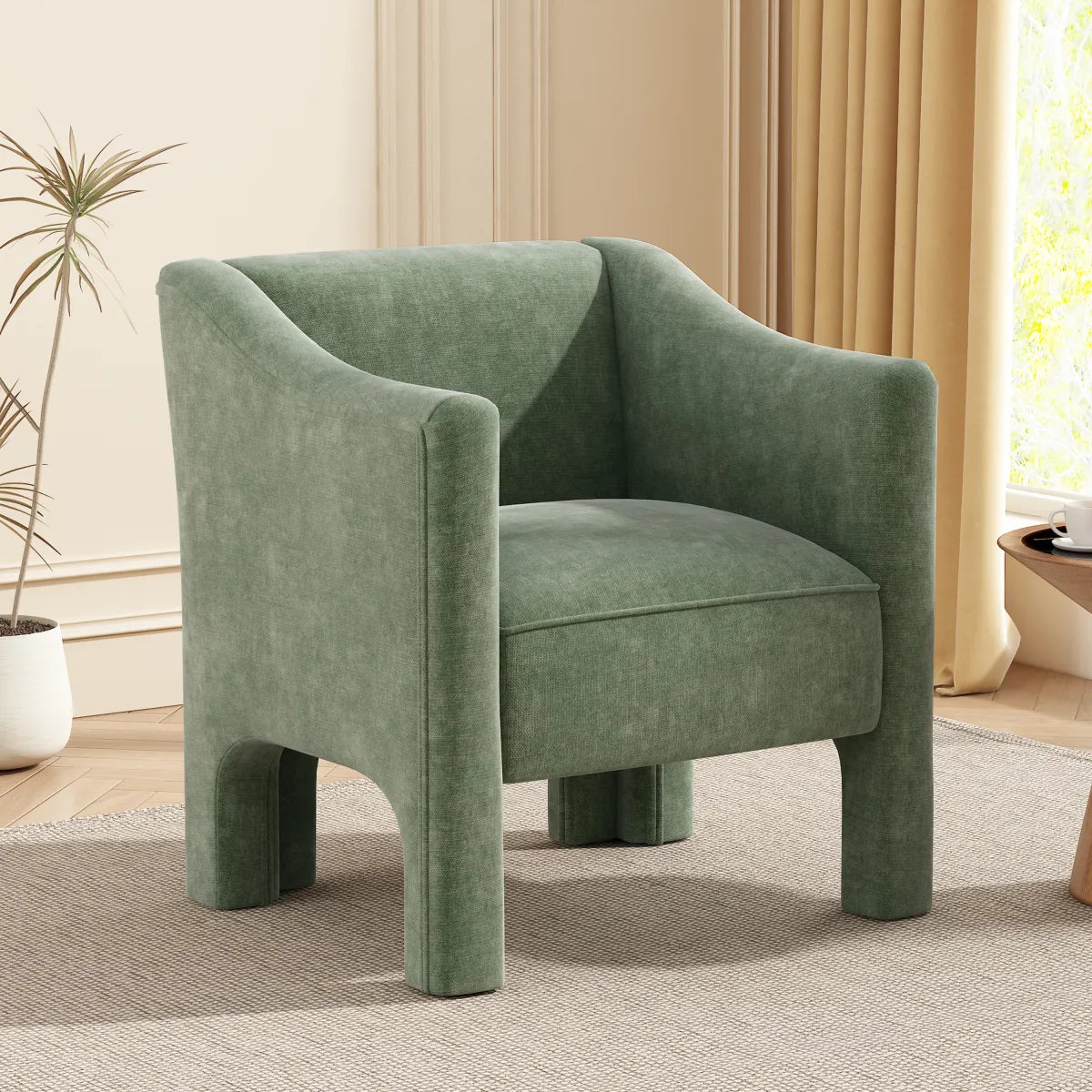 Modern Barrel Accent Chair Upholstered Armchair, Green