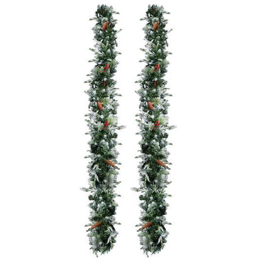2-Pack 9FT Pre-Lit Snow Flocked Christmas Garland