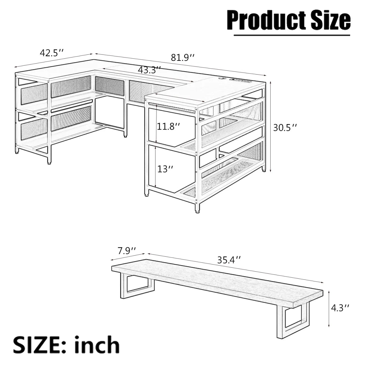 U-Shaped Gaming Desk with LED Strip & Power Outlets – view 6