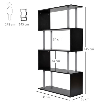 S-shaped 5-tier bookcase and room divider, black