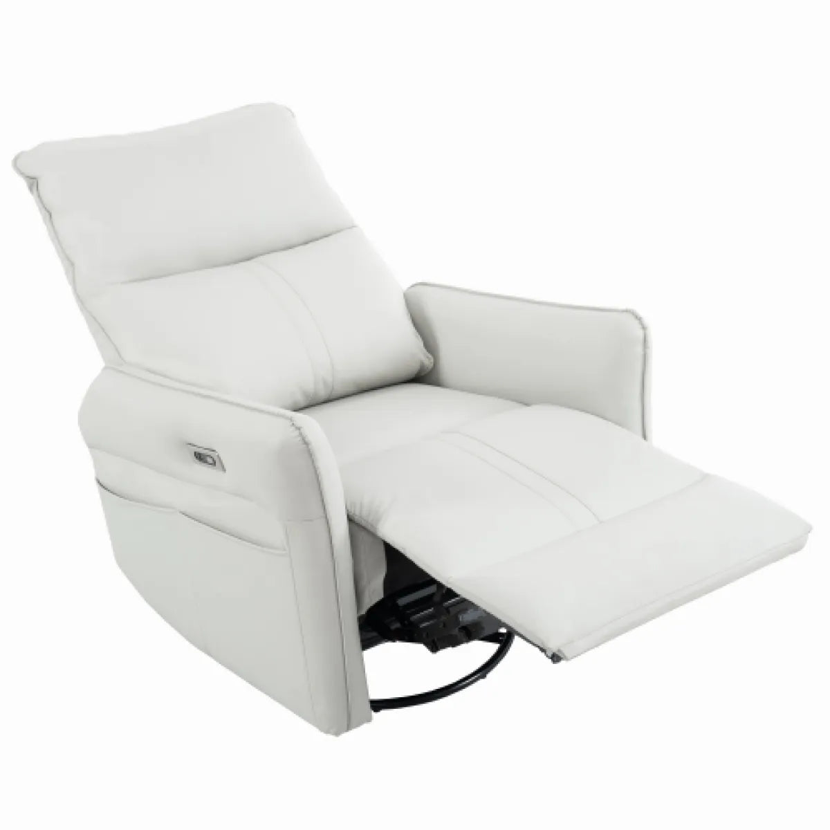 270° Power Swivel Rocker Recliner Chair – PU Leather Glider with USB Ports, Light Gray – view 8