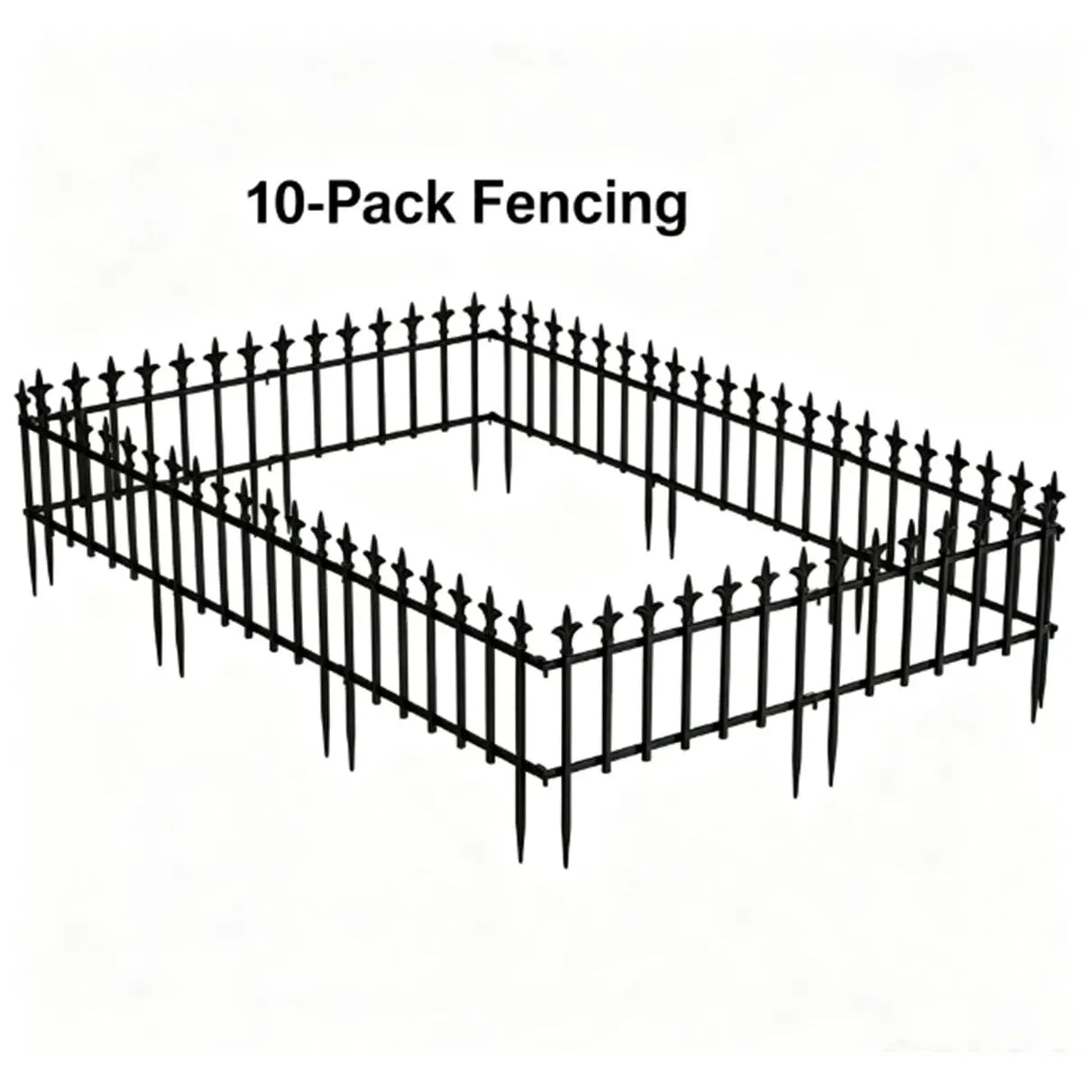 Foldable Decorative Metal Garden Border Fence, 10-Pack, Black