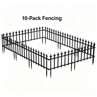 Foldable Decorative Metal Garden Border Fence, 10-Pack, Black