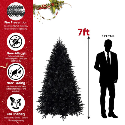Pre-Lit Black Artificial Christmas Tree with White Lights