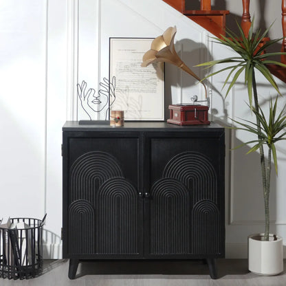 Modern Black Wood Accent Cabinet with Embossed Door