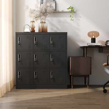 9-door metal storage locker, black