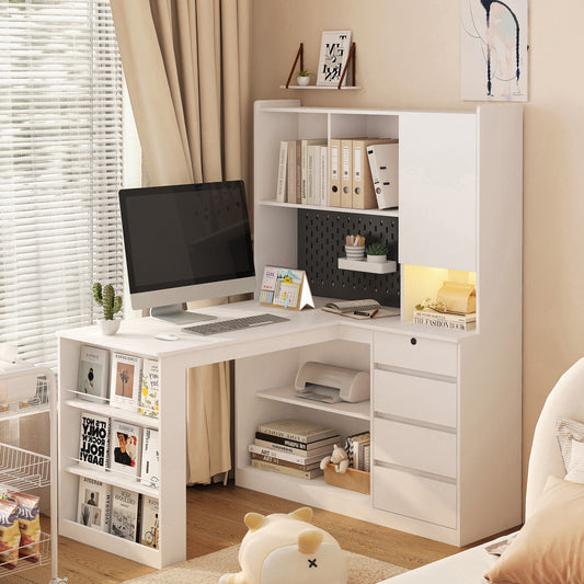L-Shaped Corner Desk with LED Light front view