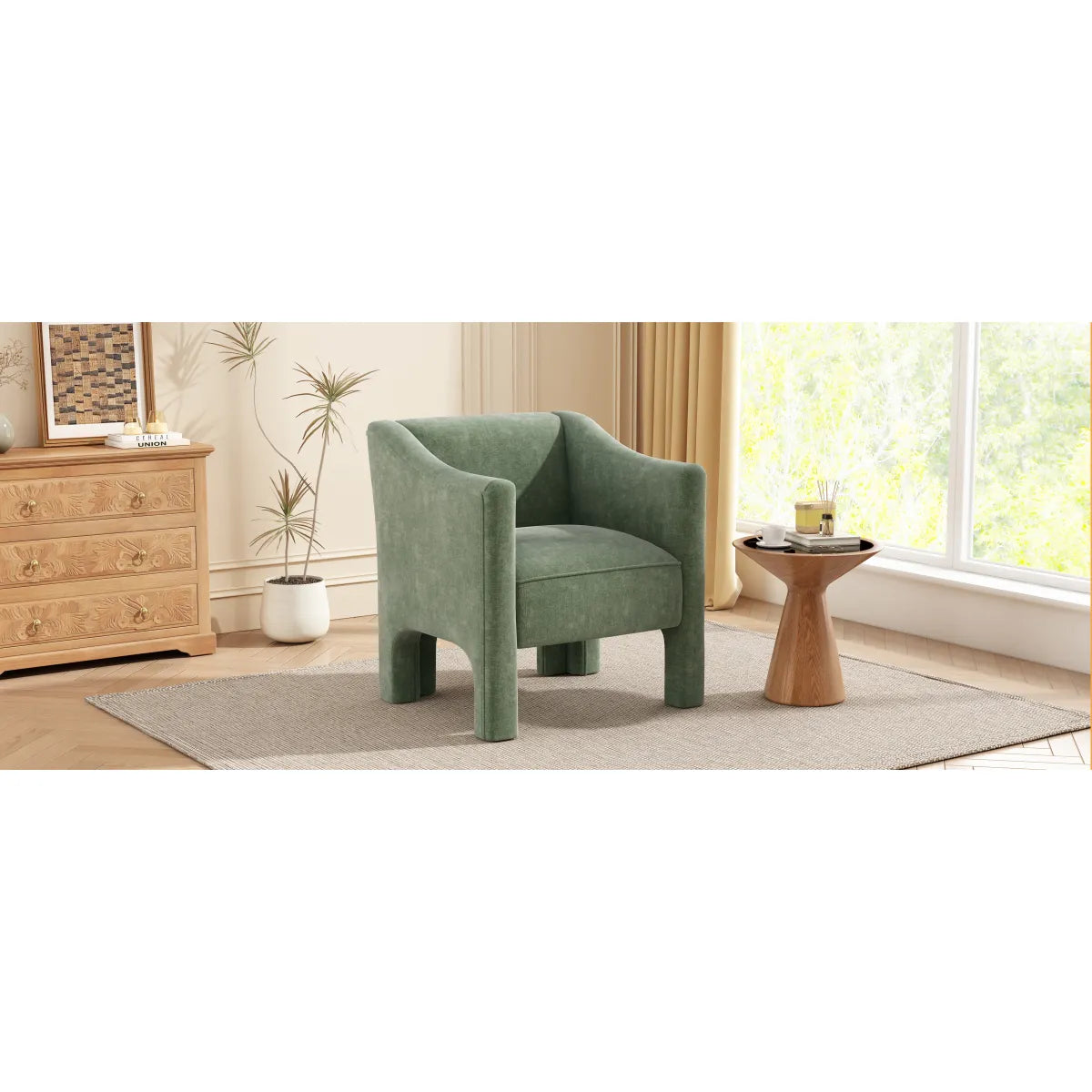 Modern Barrel Accent Chair Upholstered Armchair, Green