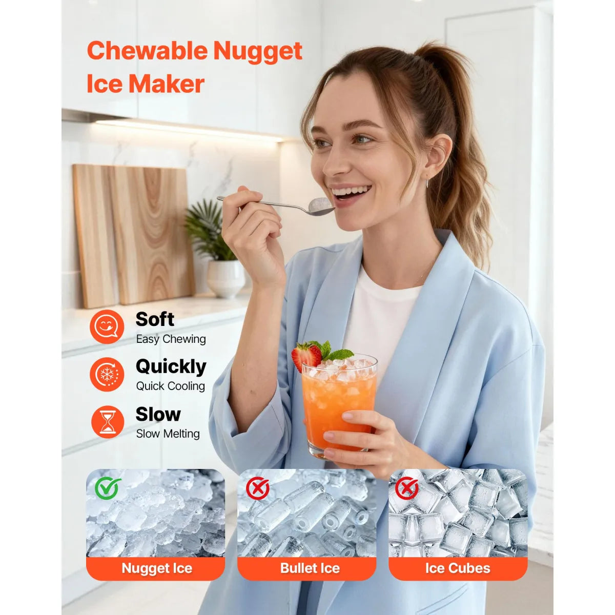 Nugget Ice Maker – Countertop Self-Cleaning Machine with Scoop